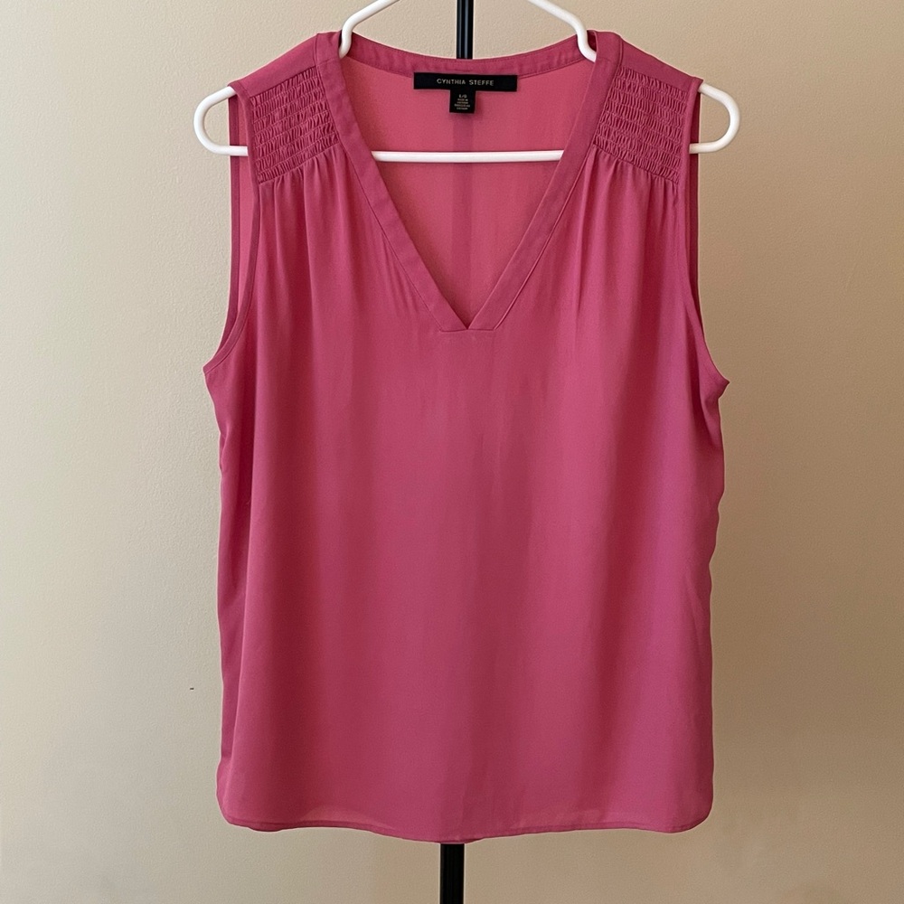 Cynthia Steffe Vibrant Pink V-Neck Blouse